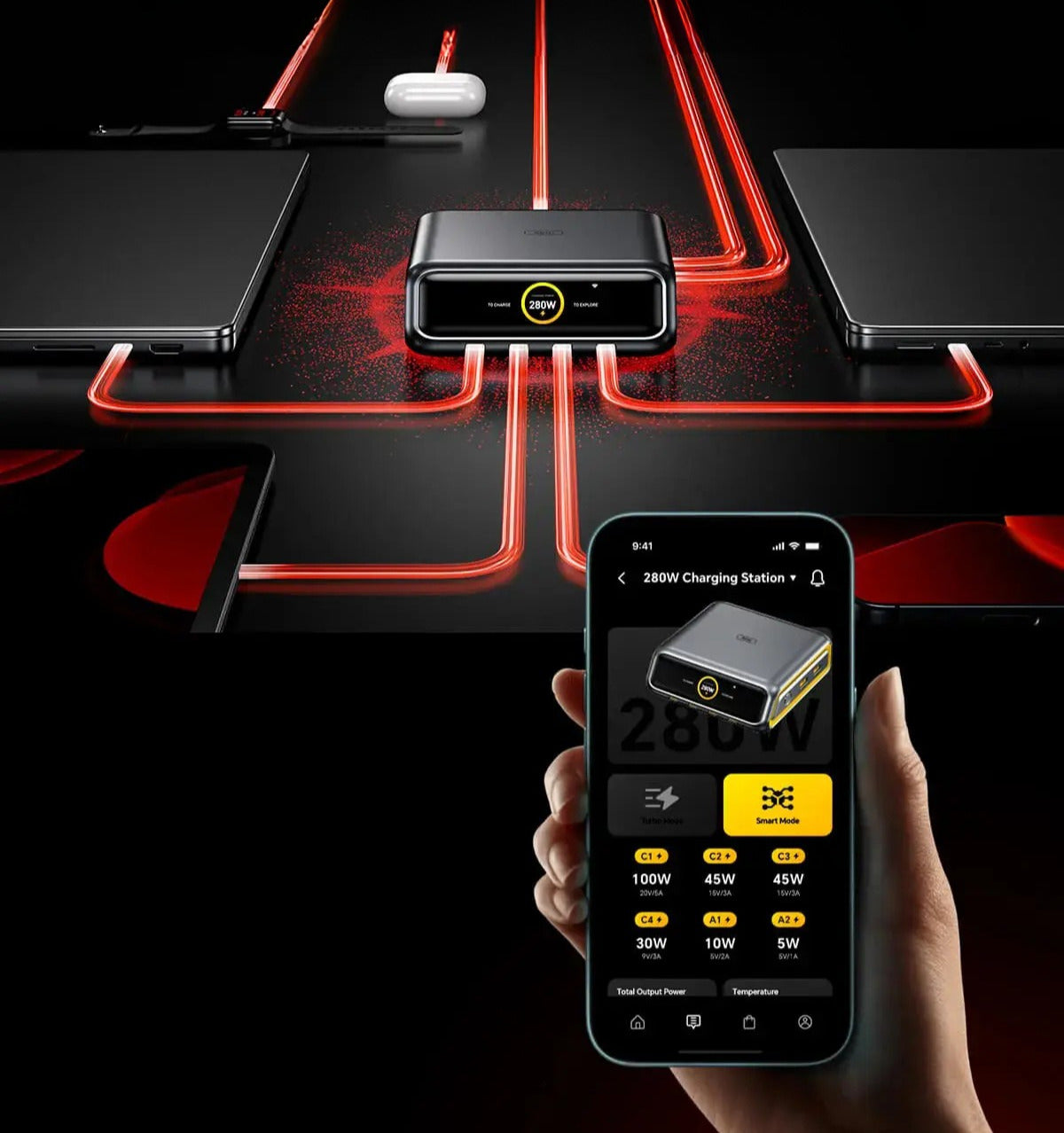 Stacja ładująca AOHi The Future AI 280W PD GaN 6-portów USB